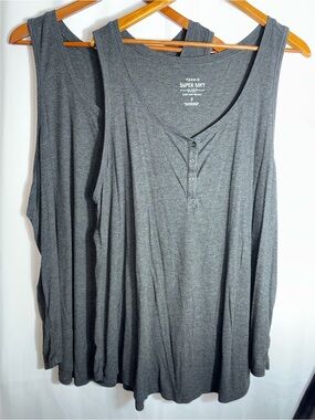 Torrid Womens Plus 3 Super Soft Sleep 2-Piece Ribbed Charcoal Stretchy Tank Tops